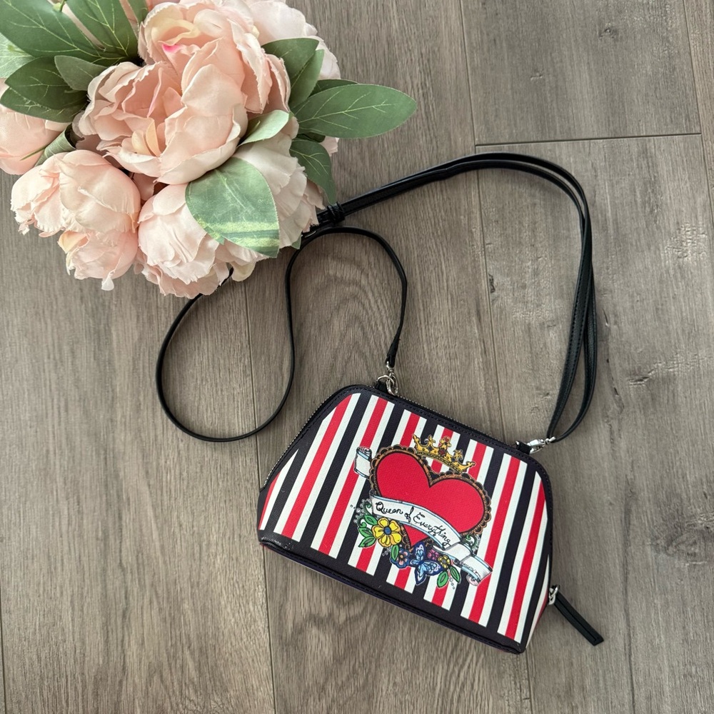 Brighton Queen Of Everything Hearts & Striped Leather Crossbody Bag